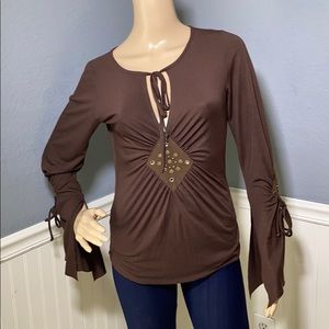 Windsor Long Sleeve Brown Blouse with Studs